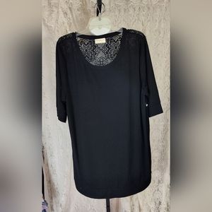 Black Tunic knit Top Sexy Back Lace Insert Plus Size 3X NWOT